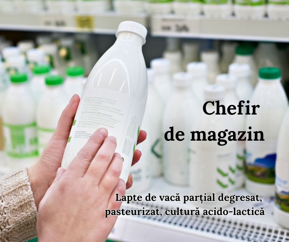 Chefir de magazin pasteurizat, cu cultură starter și tulpini bacteriene reduse