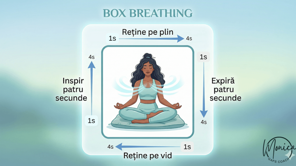 Tehnica de respiratie Box Breathing sau respiratia la patrat pentru calm si focus